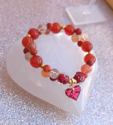 Bracelet Création - Corail rouge/Cornaline/Agate Fleur Rouge/Super Seven/Perle D'Okinawa