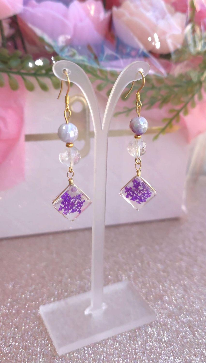 Boucle Création - Azeztulite/Agate Violette