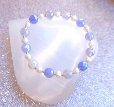 Bracelet Création - Perle de Culture/ Calcédoine Bleue