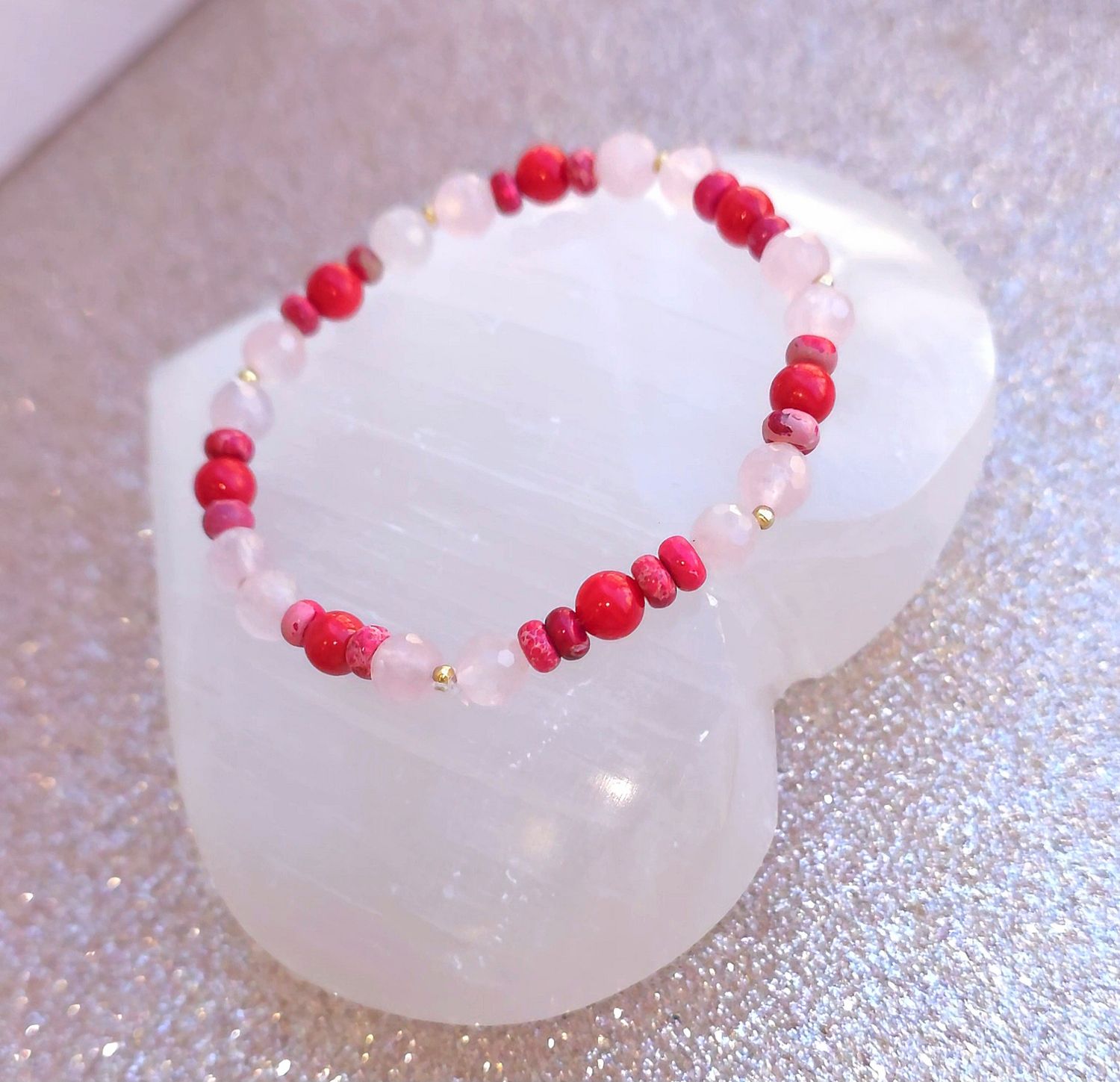 Bracelet Création - Quartz Rose Facetté/Bambou de Mer/Jaspe Impérial