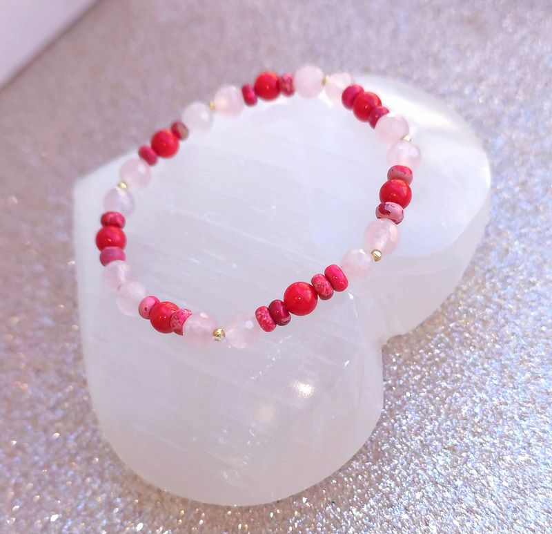 Bracelet Création - Quartz Rose Facetté/Bambou de Mer/Jaspe Impérial