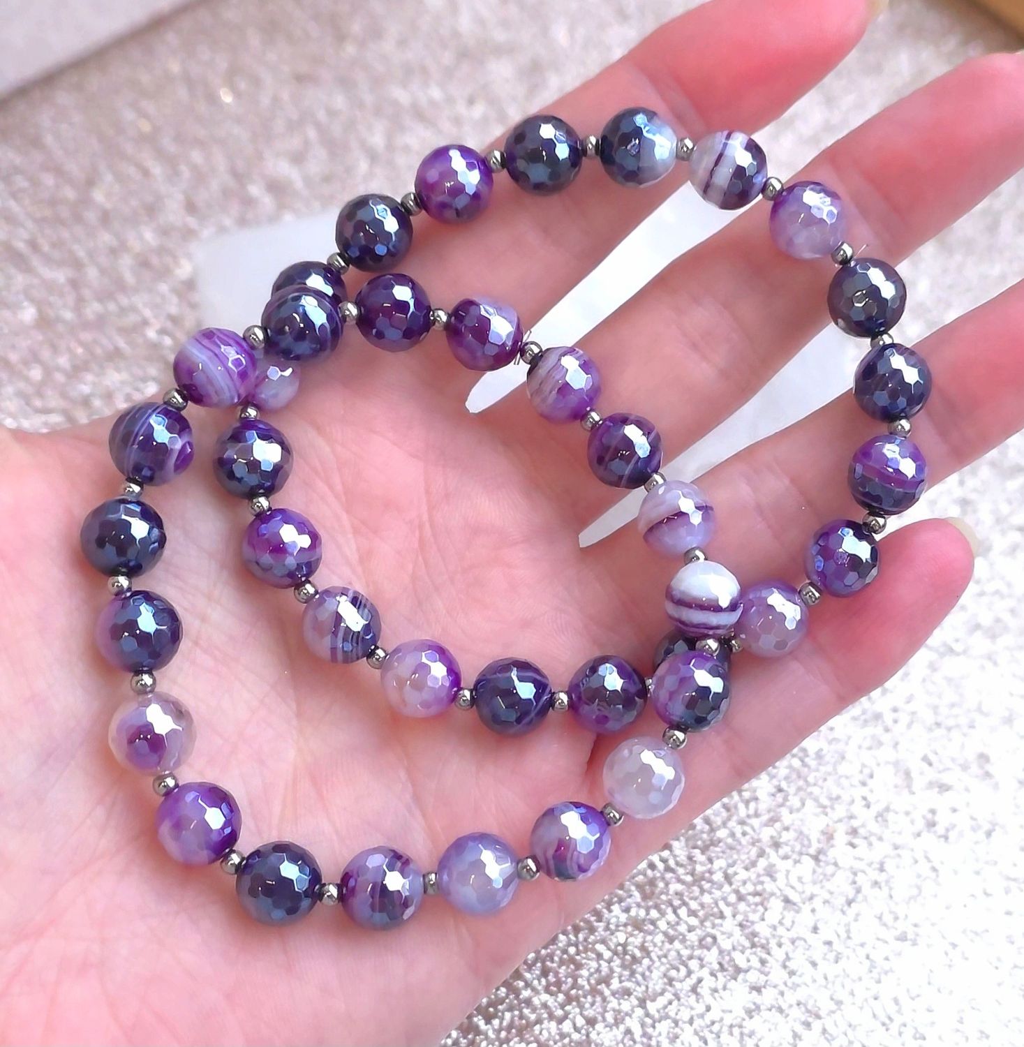 Bracelet Agate Violette Facetté ø8