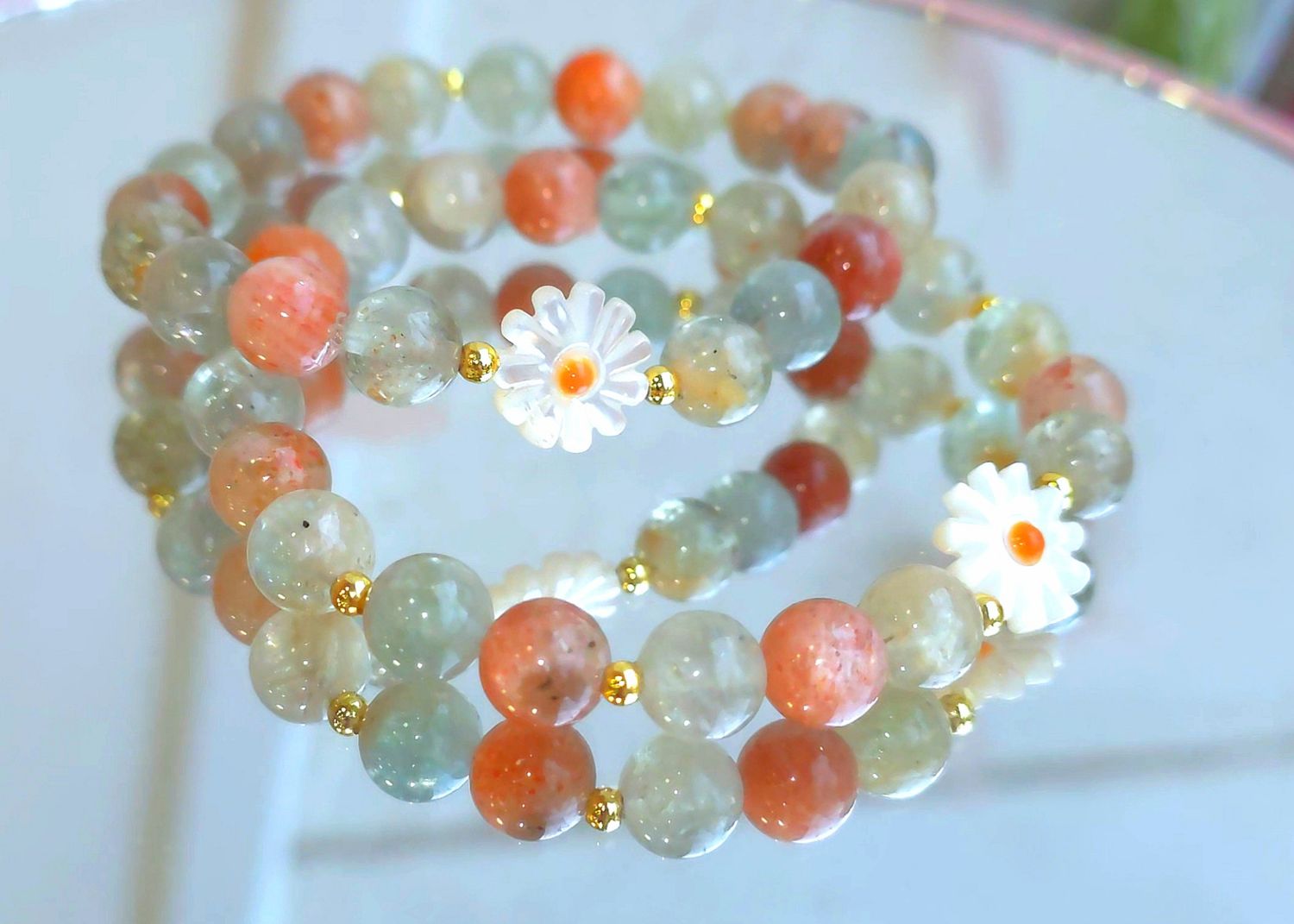 Bracelet Pierre du Soleil Multicolore AAA/Nacre ø8