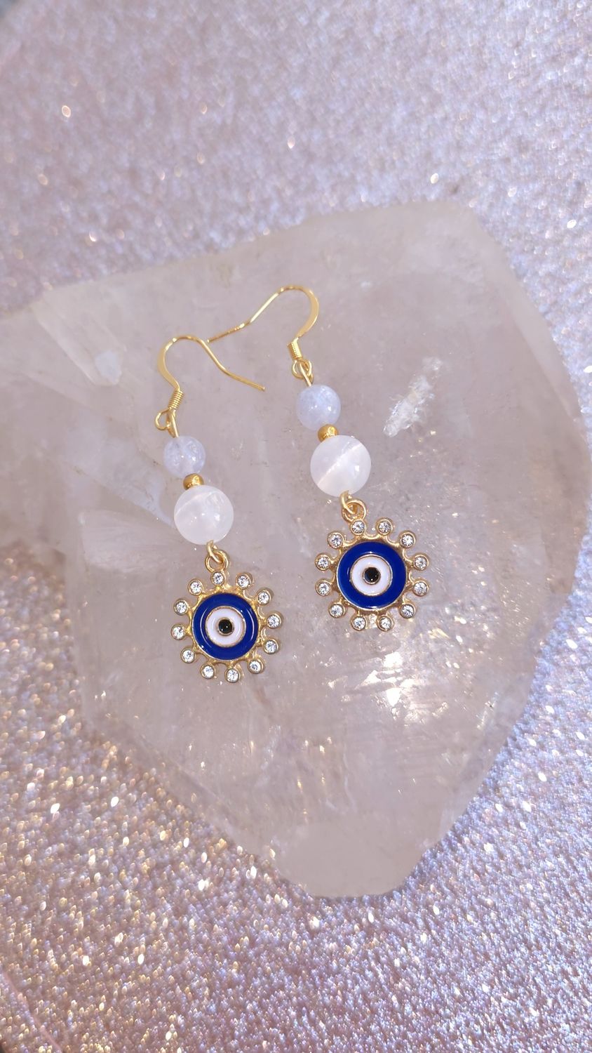 Collection Mauvaise Oeil - Boucle Calcédoine Bleue/Sélénite 