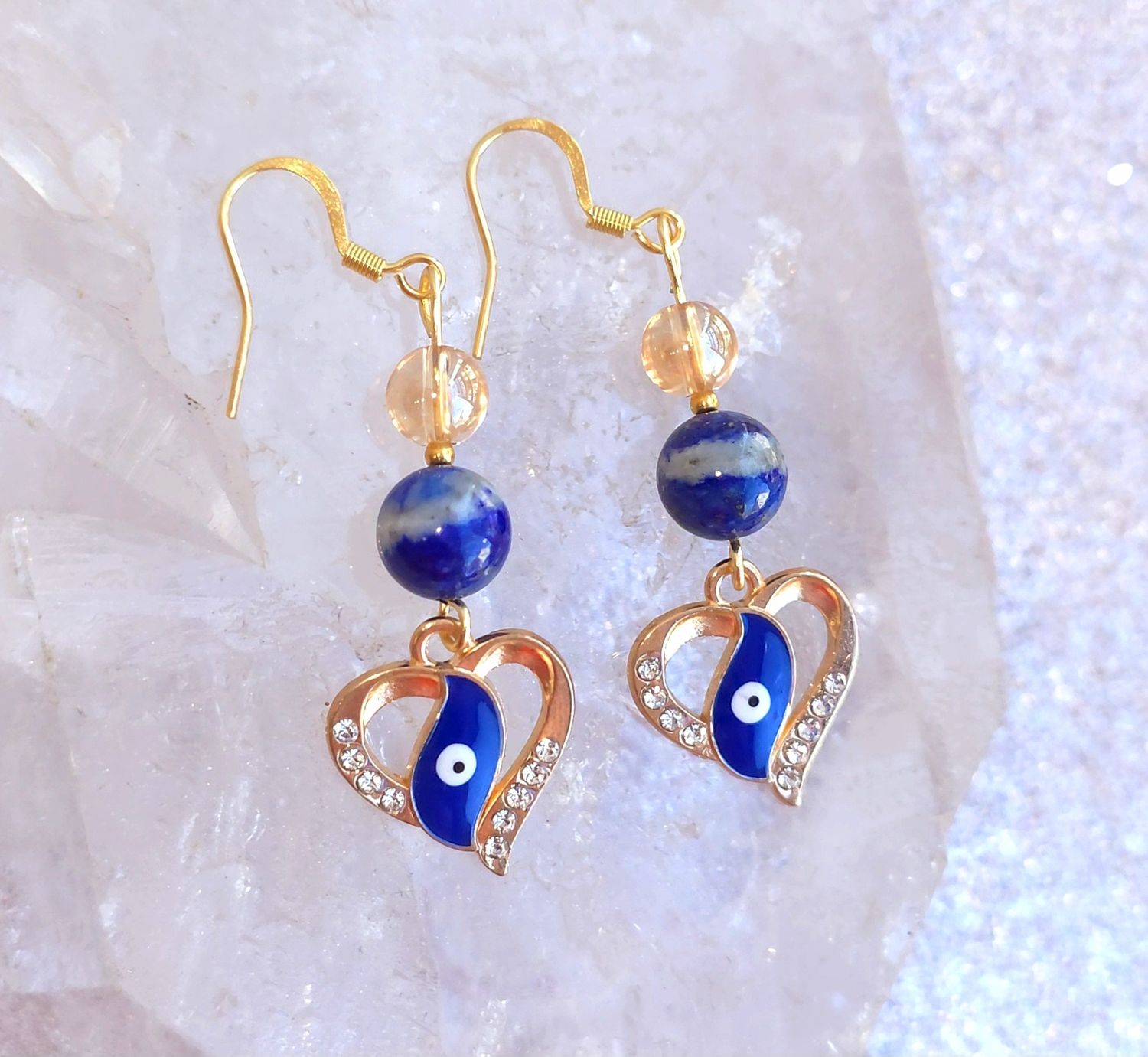 Collection Mauvaise Oeil - Boucle Lapis Lazuli/Aqua Aura or