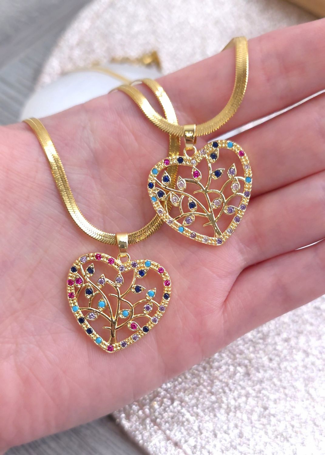 Pendentif Arbre de vie Quartz Rose/Améthyste/Amazonite - Chaine 45+5cm
