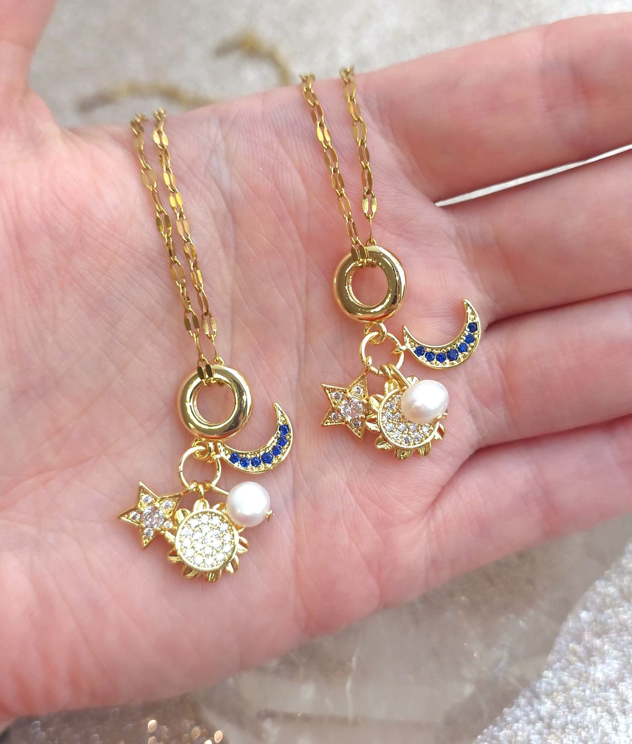 Pendentif Lune/Soleil/Étoile - Perle de Culture 