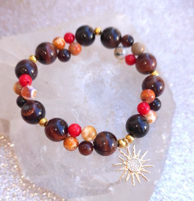 Bracelet Création - Oeil de Taureau/Bambou de Mer/Agate Peau de Serpent