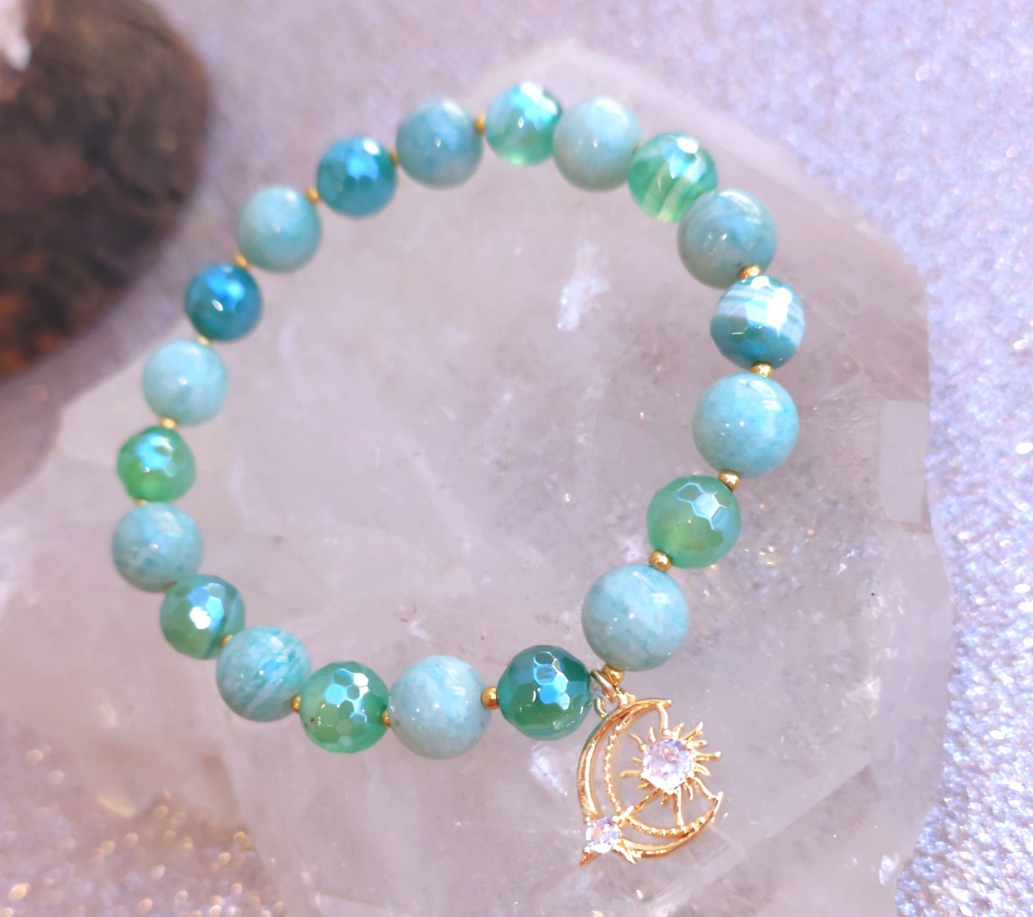 Bracelet Création - Amazonite/Agate Verte ø8