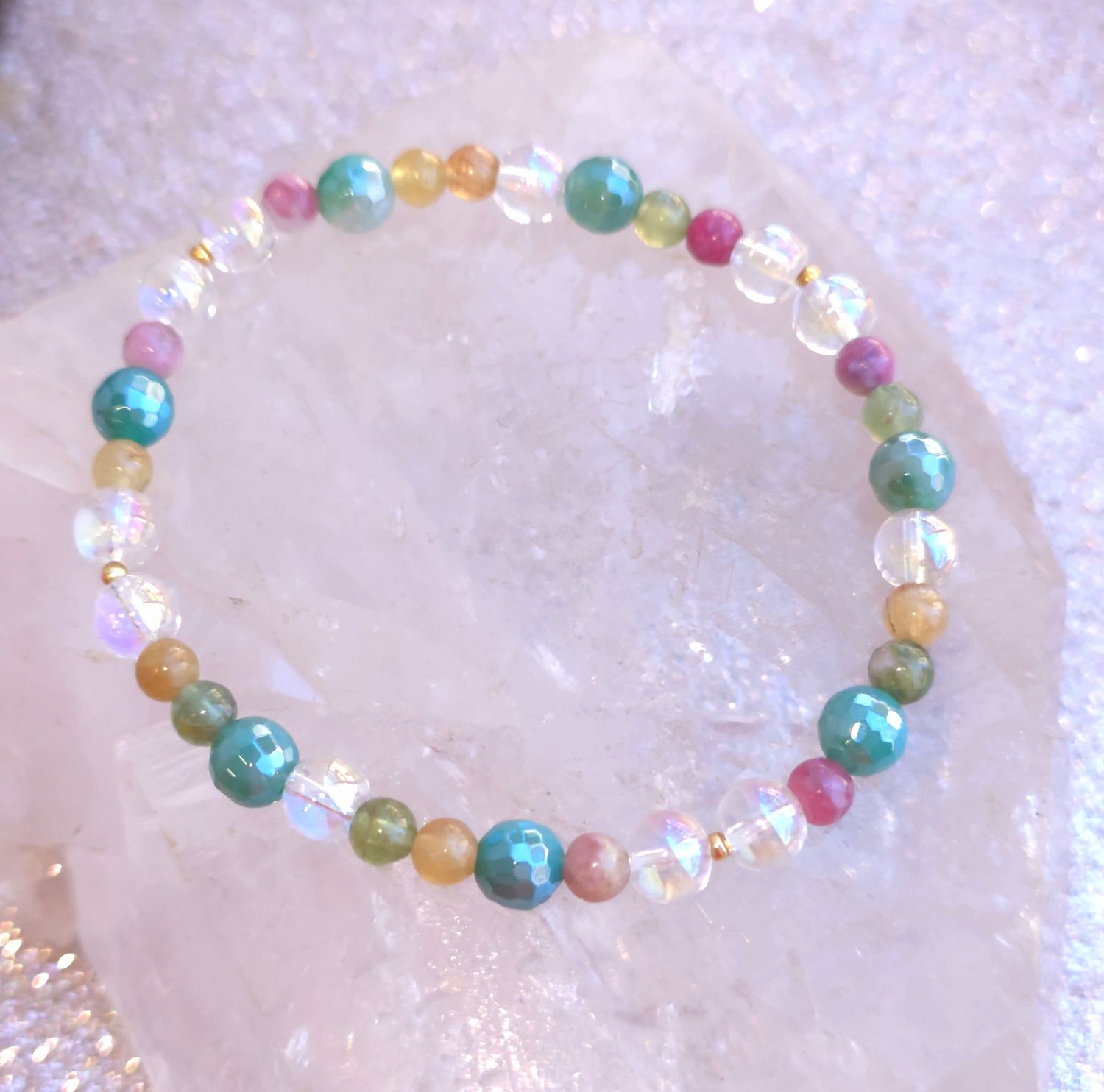 Bracelet Création - Tourmaline Multicolore/Aqua Angel/Agate Verte