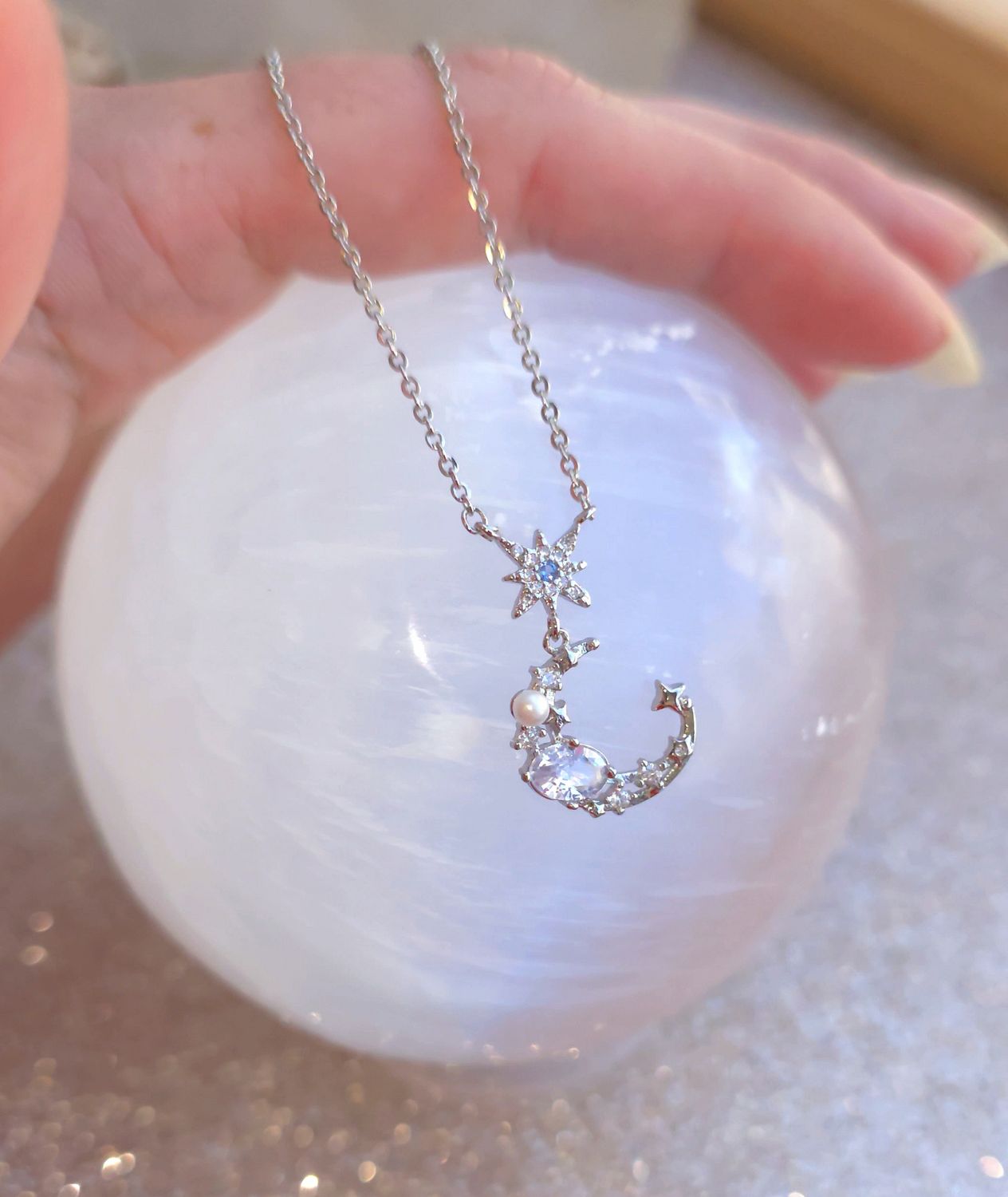 Pendentif Lune Aigue Marine - Argent 925