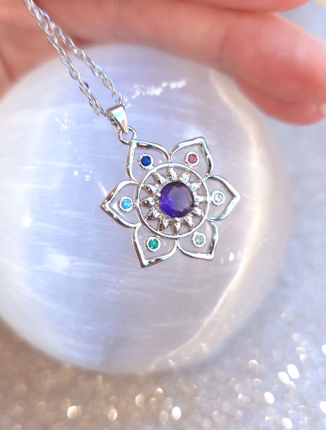 Pendentif Améthyste 7 chakras - Argent 925