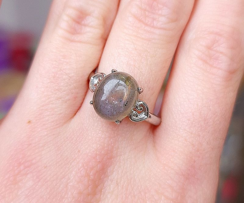 Bague Labradorite Violet/Rose Orangé AAA n°10