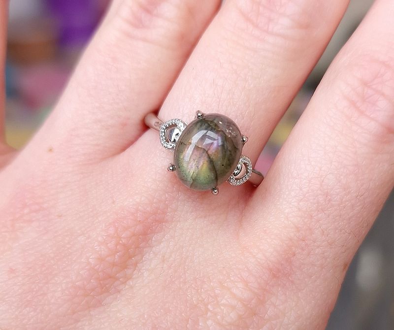 Bague Labradorite Rose/Jaune/Vert AAA n°4