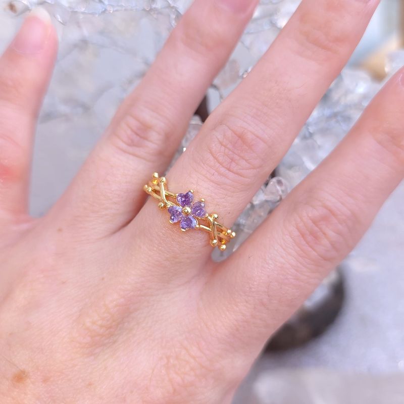 Bague Trèfle à Quatre feuilles Améthyste - Doré