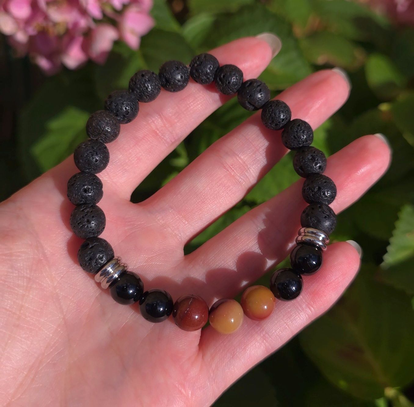 Bracelet Pierre de Lave/Jaspe Mokaïte/Tourmaline 19 cm