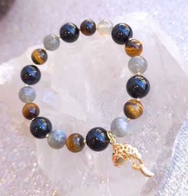 Bracelet Création - Labradorite/ Œil du Tigre/ Tourmaline 