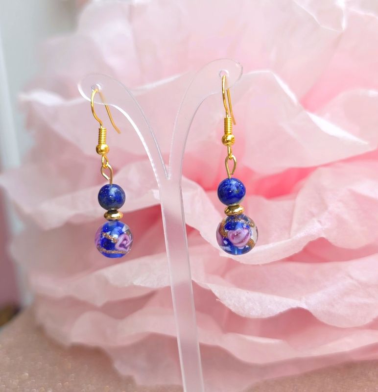 Boucle Lapis lazuli et Perle d&#39;Okinawa 
