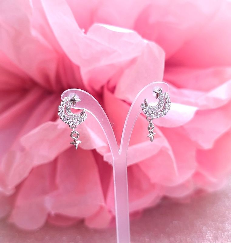 Boucle bouton Lune Cristal de Roche - Argent 925