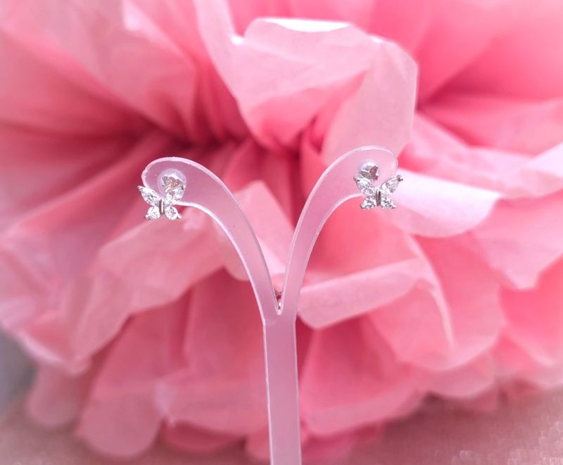 Boucle bouton Papillon Cristal de Roche - Argent 925