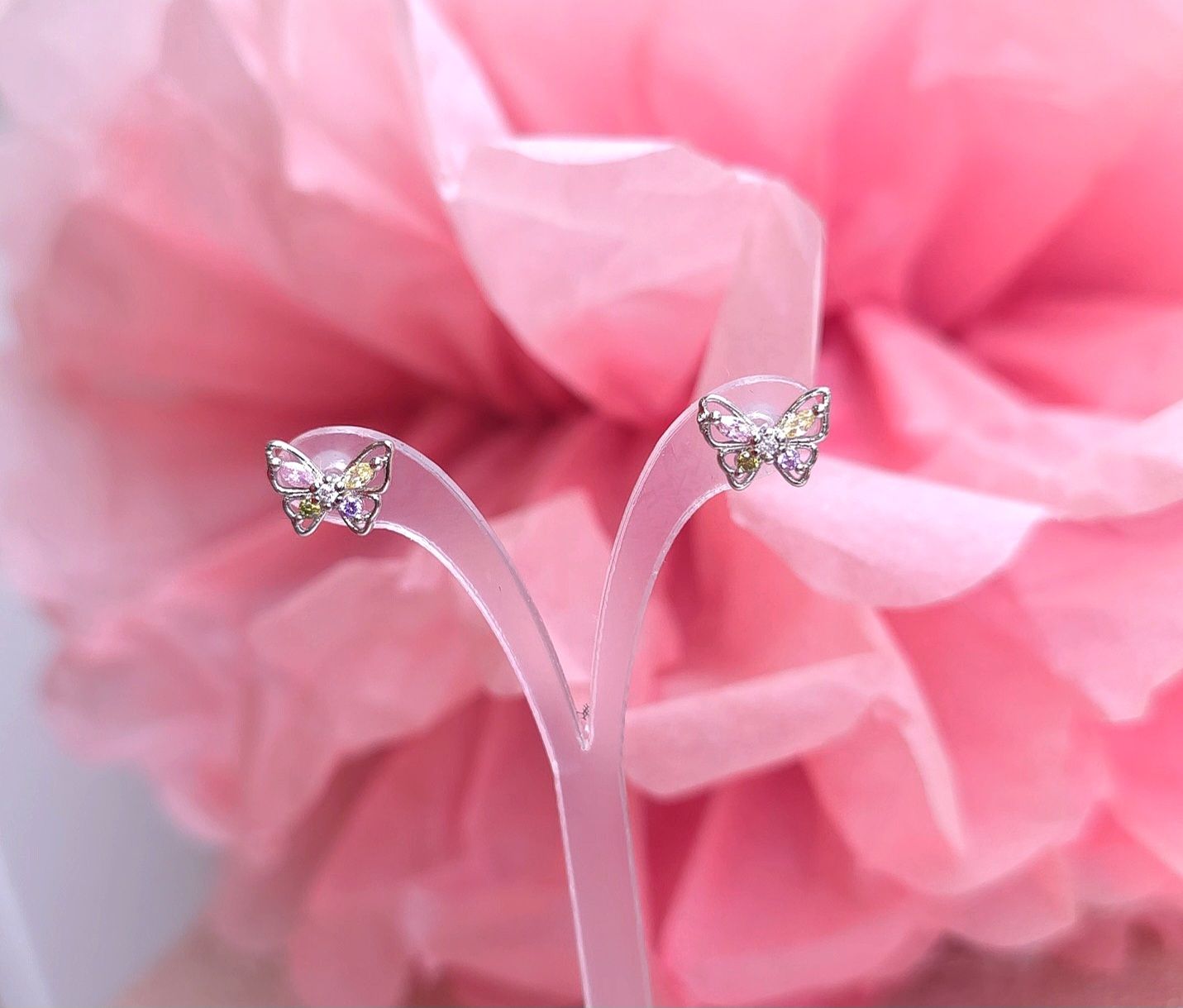 Boucle Papillon Quartz Rose/Citrine/Améthyste/Tourmaline Verte - Argent 925