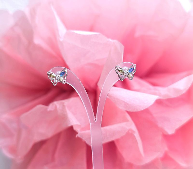 Boucle Papillon Quartz Rose/Citrine/Tourmaline Bleue/Tourmaline Verte - Argent 925