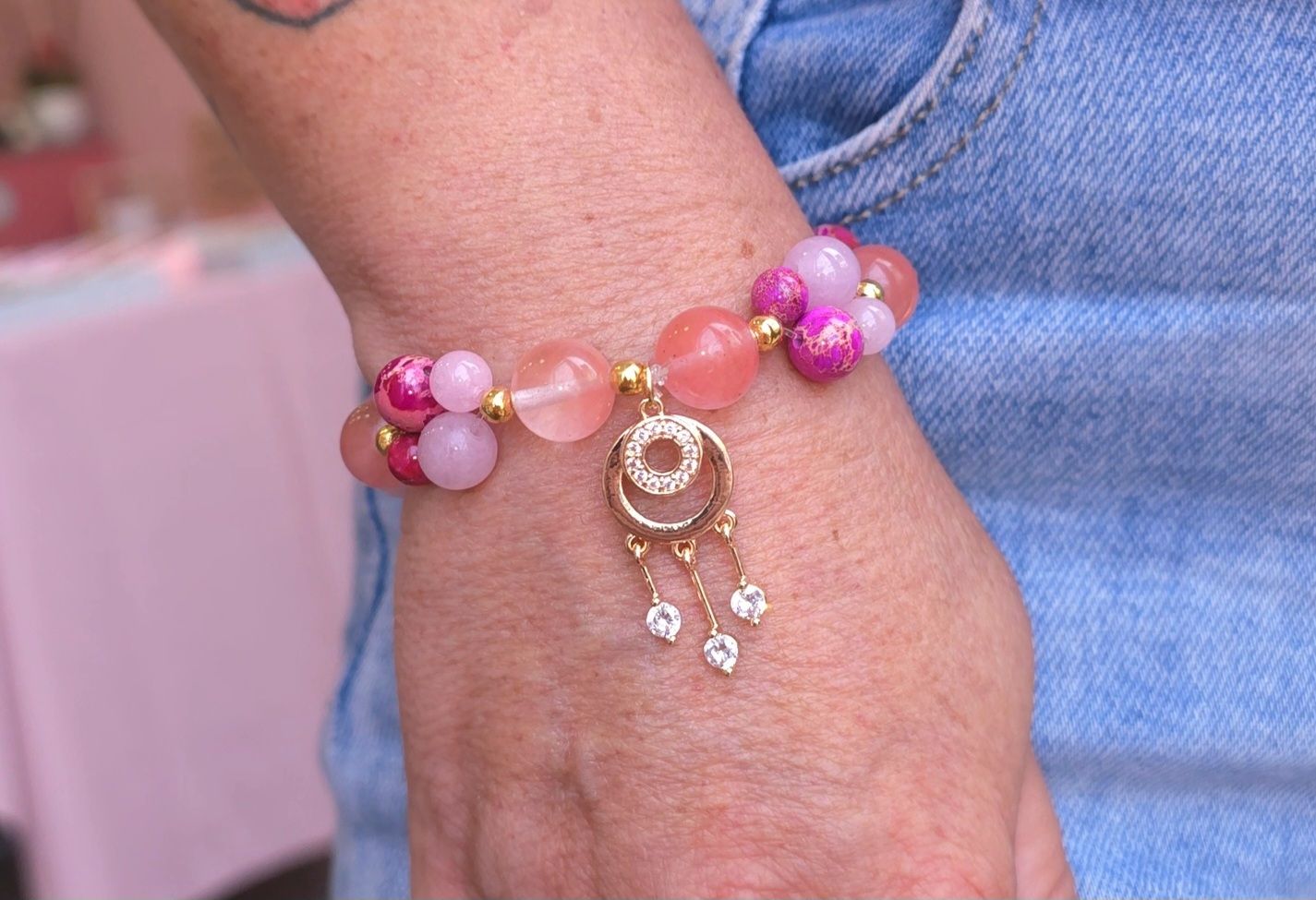 🌸 Bracelet Jaspe Impérial Rose, Kunzite &amp; Quartz Cerise Thèmes : Amour de soi | Guérison du cœur | Libération émotionnelle | Pardon