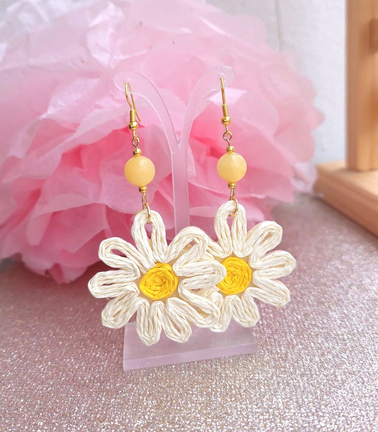 Collection Raphia - Boucle Calcite Jaune/ Marguerite Blanche