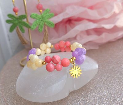 Bracelet Création - Rhodochrosite/Aragonite jaune/ Améthyste