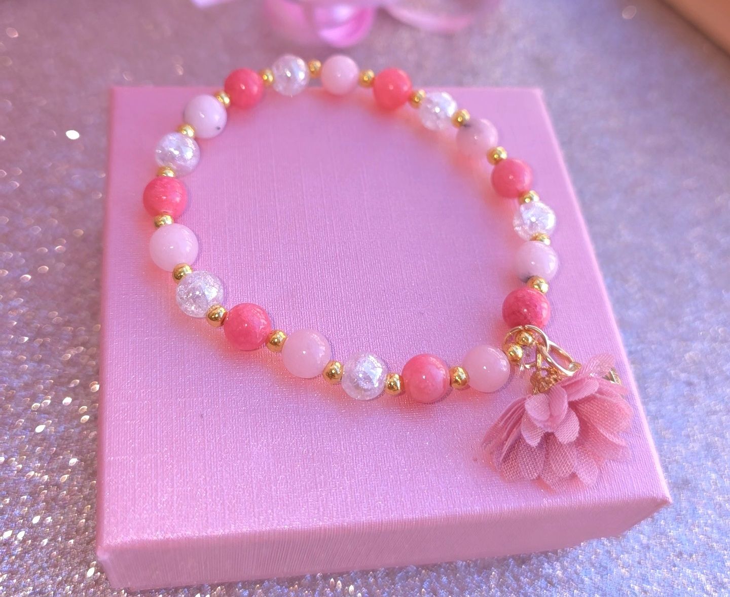 Bracelet Création - Opale Rose/ Rhodochrosite/Aqua Angel Crack ø6