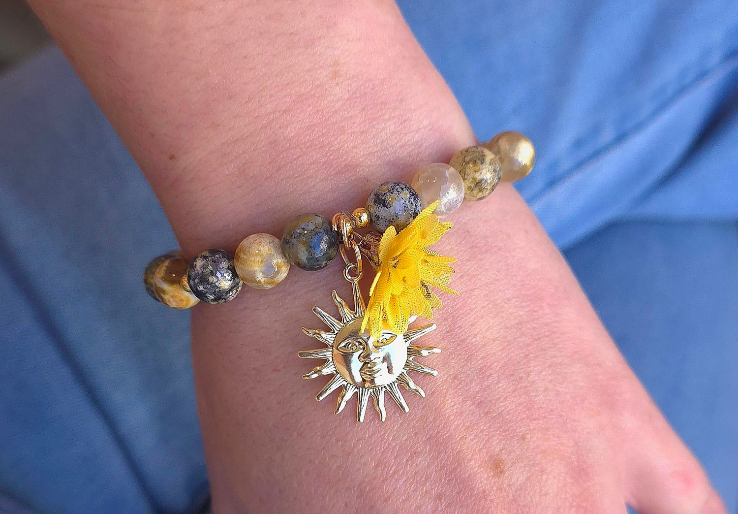 Bracelet Création - Jaspe peau Léopard/Agate Océan ø8