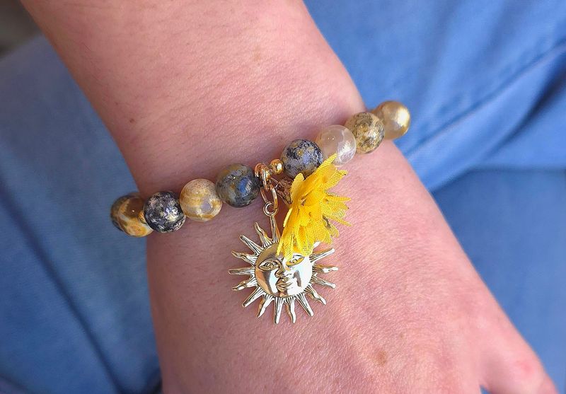 Bracelet Création - Jaspe peau Léopard/Agate Océan ø8