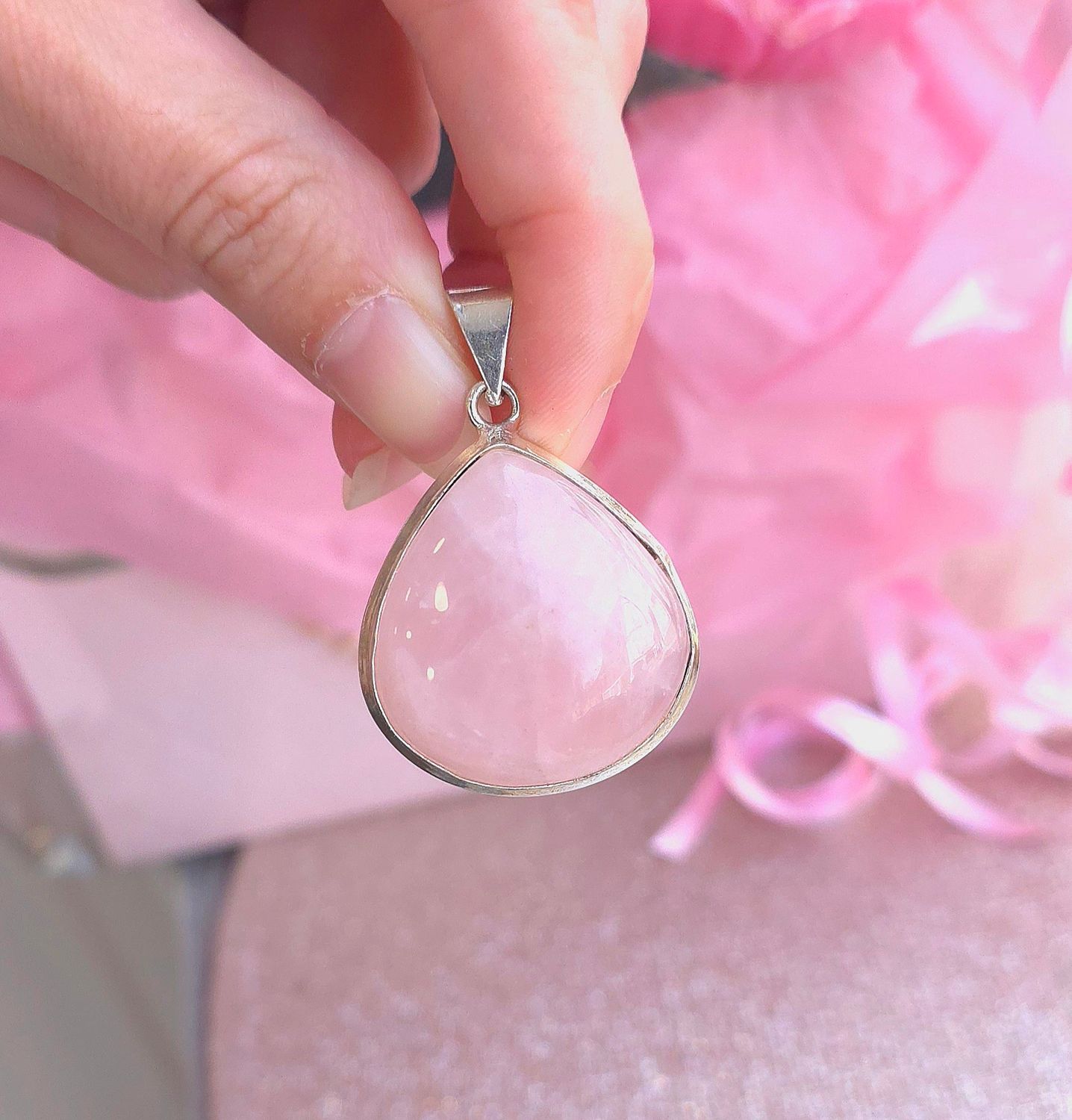 Quartz rose Sertie Argent 