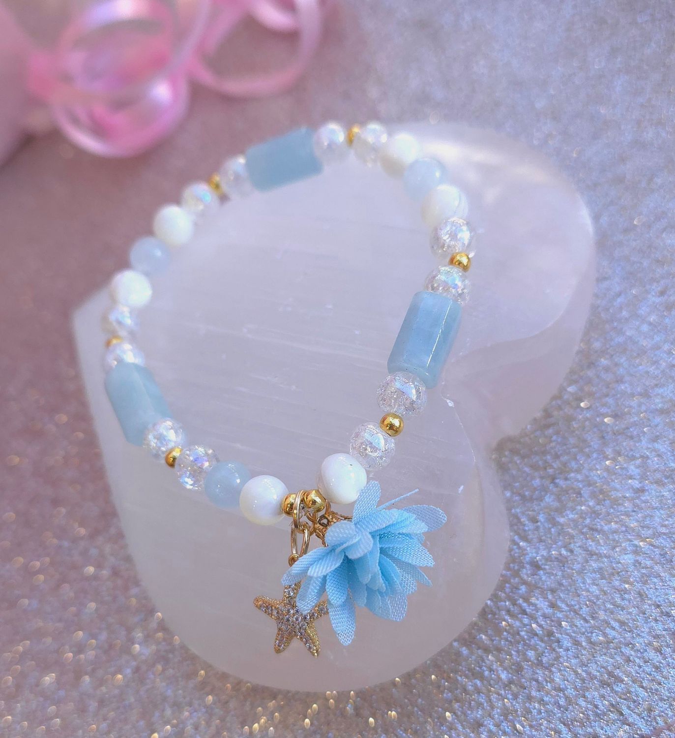Bracelet creation - Nacre/Aigue marine/ Aqua Angel Crack ø6
