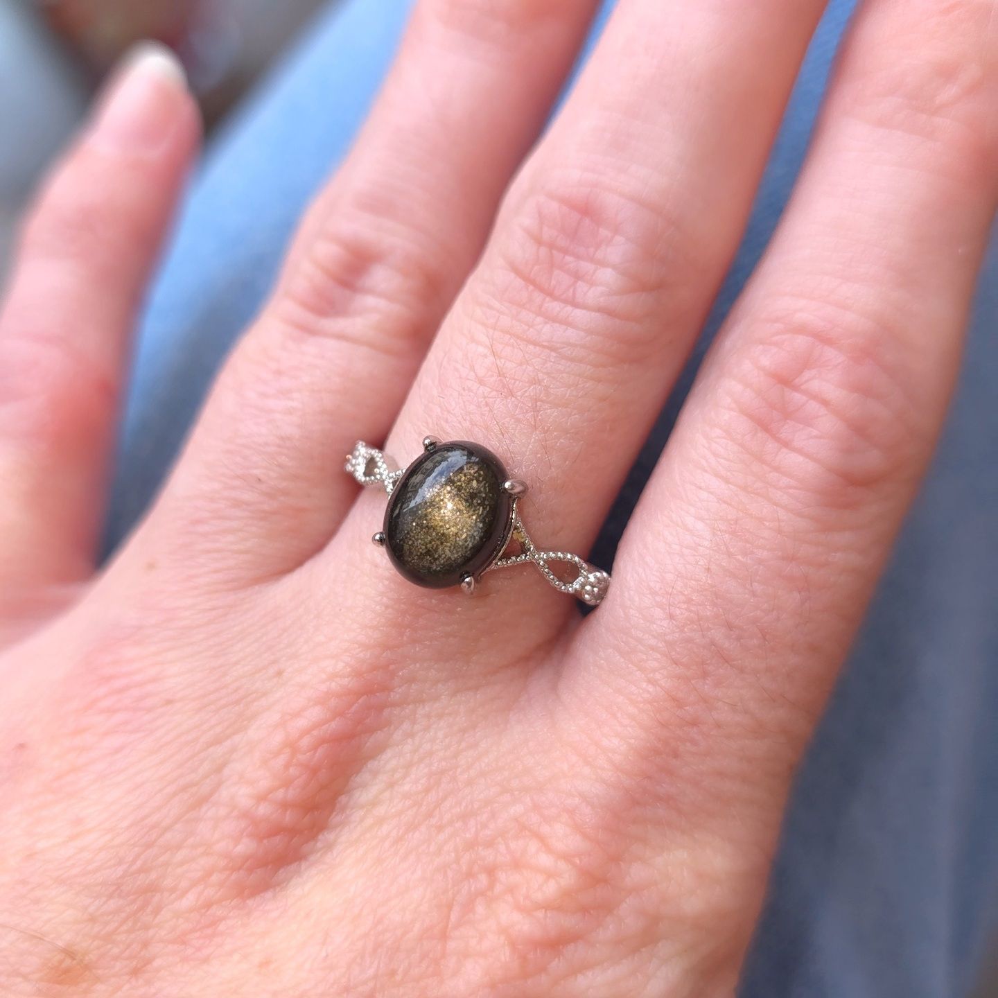 Bague Obsidienne Dorée n°3