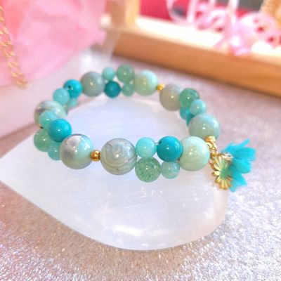 Bracelet Création - Agate Turquoise/ Amazonite/ Turquoise/ Lépidocrocite verte