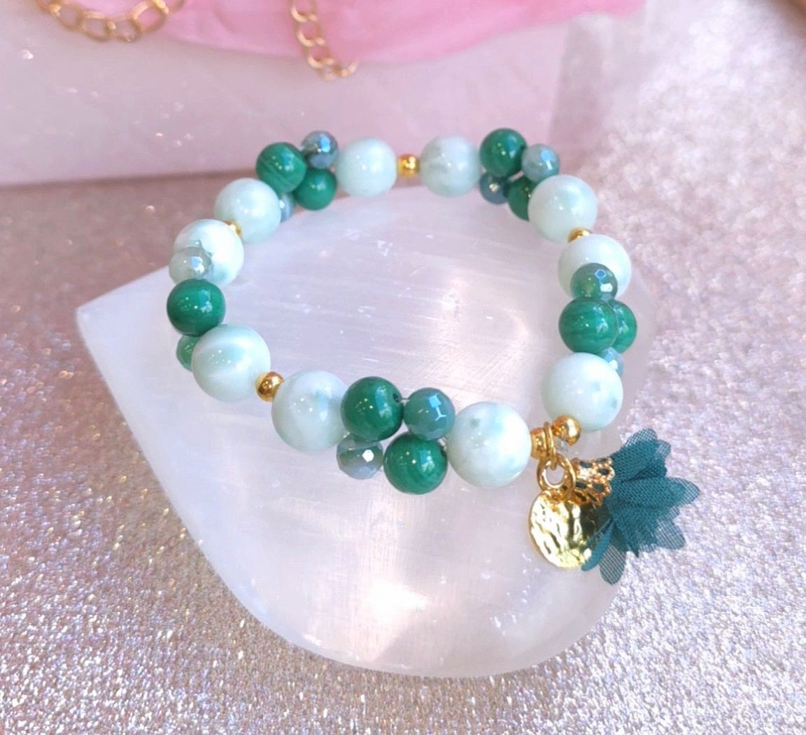 Bracelet Création - Guérison du Coeur et Abondance - Garniérite/ Malachite/ Agate Verte 