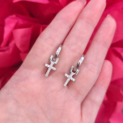 Boucle créole Croix - Cristal de Roche