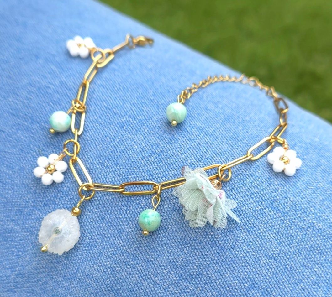 Bracelet Création Breloque - Variscite/ Quartz Solaire