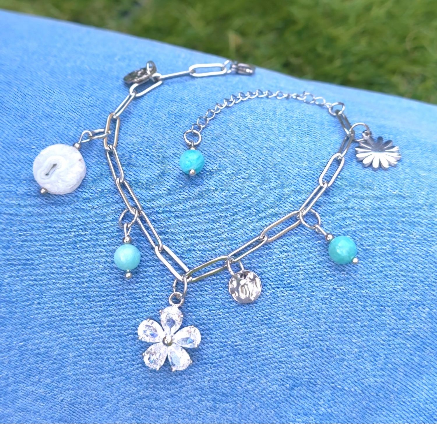 Bracelet Création Breloque - Amazonite/Quartz Solaire 