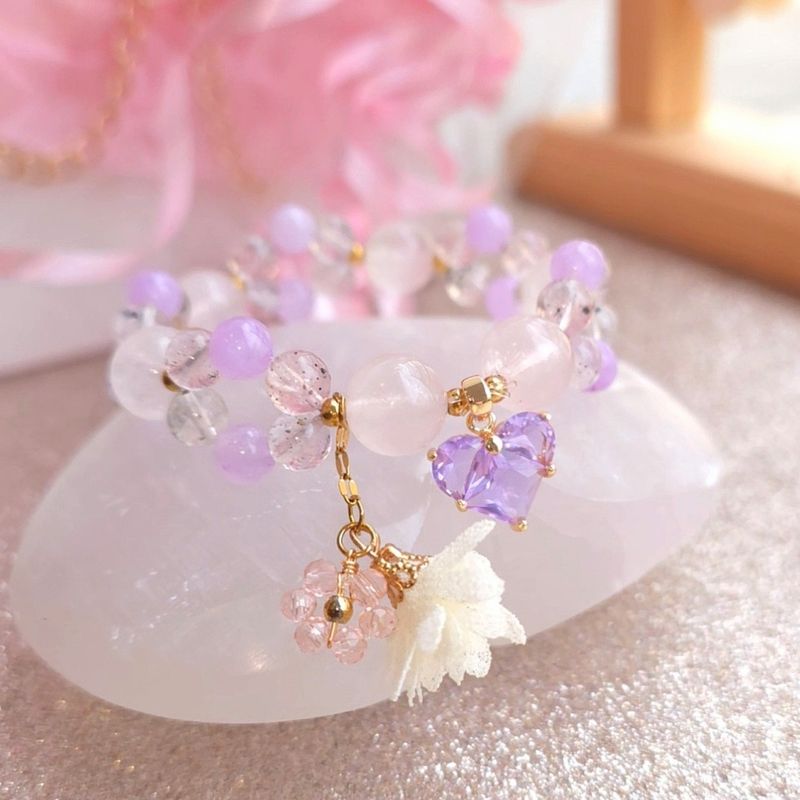 Bracelet Création - Quartz rose/Angelite Violette/ Quartz inclusion de mica