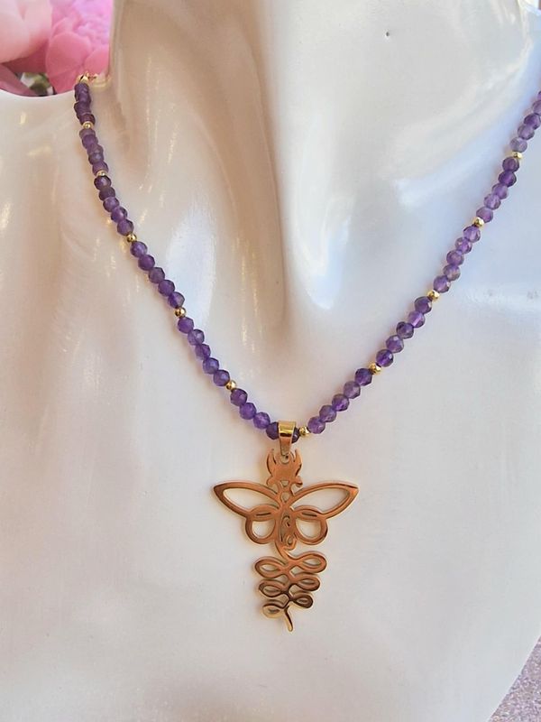 collier amethyste acier inoxydable