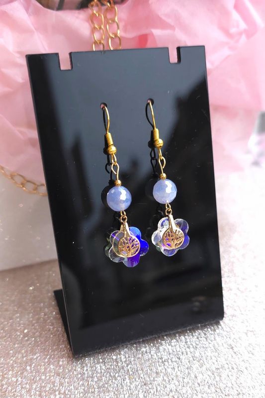 Boucle Arbre de vie - Agate Dentelle Bleue