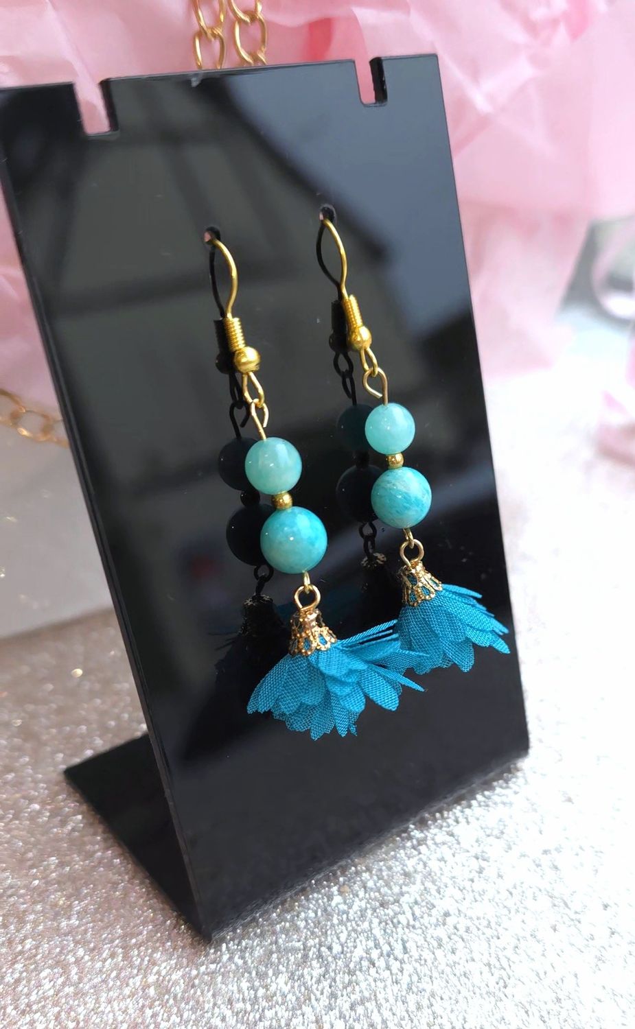 Boucle Pompon - Amazonite