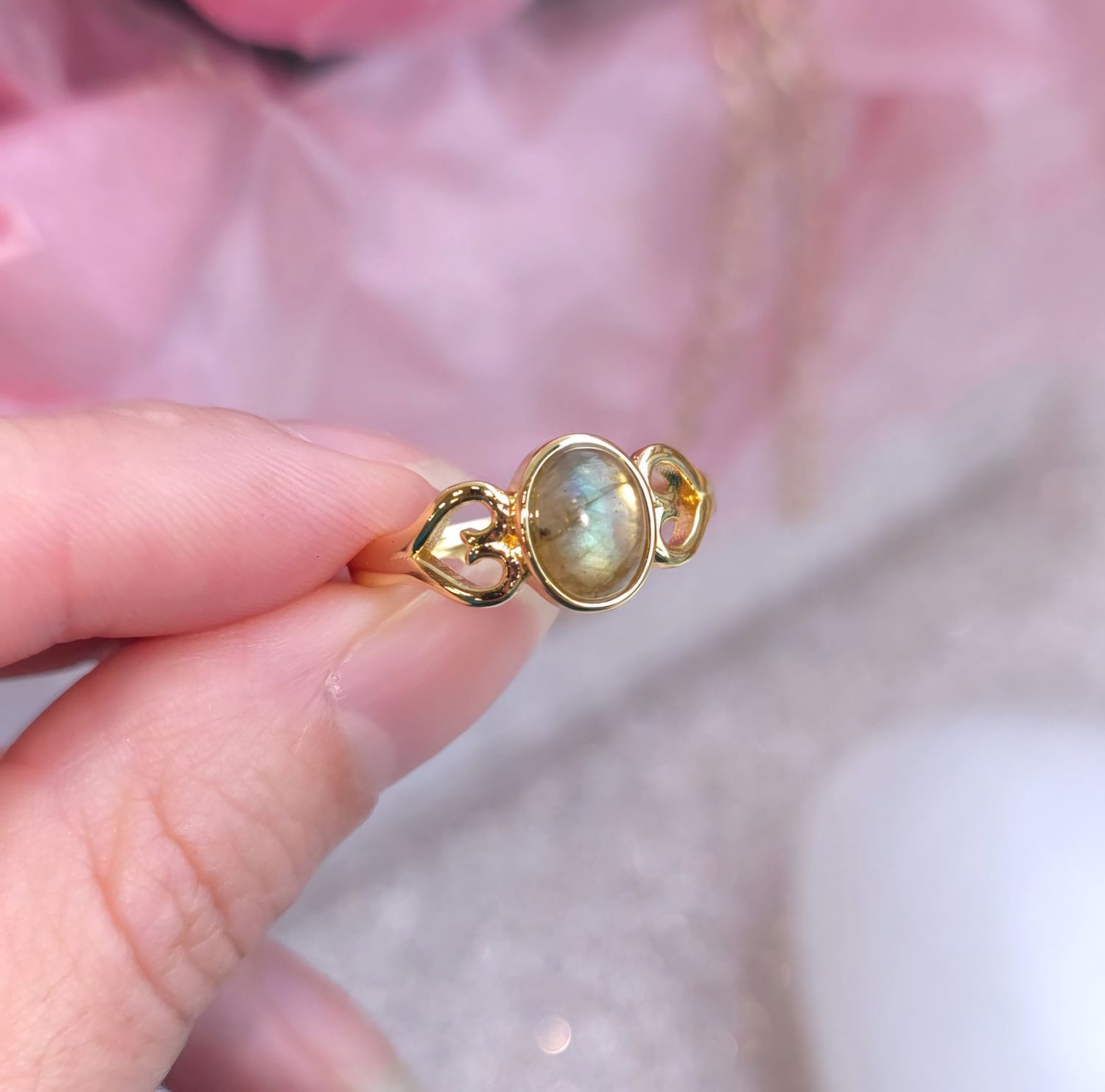 Bague Labradorite n°1 - Laiton Rhodié Doré