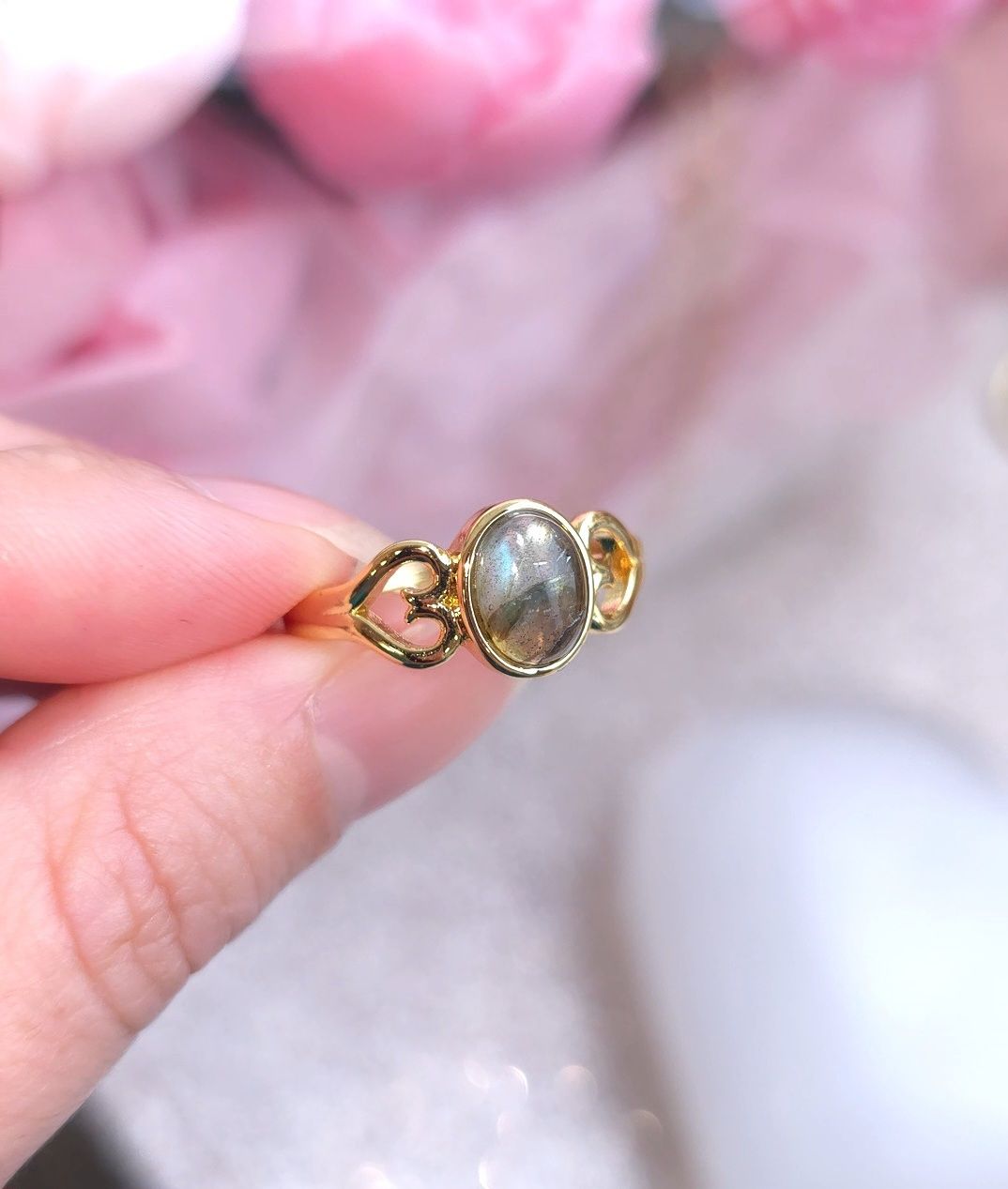 Bague Labradorite n°2 - Laiton Rhodié Doré