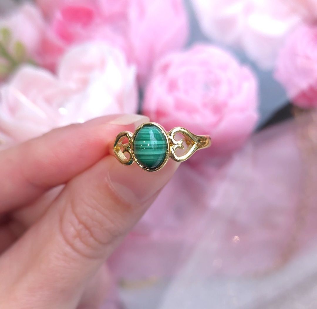 Bague Malachite n°1 - Laiton Rhodié Doré