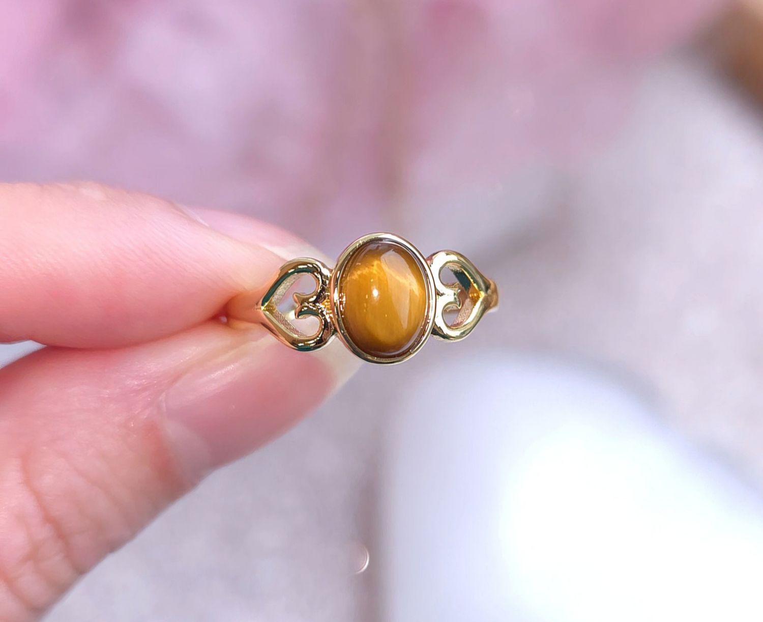 Bague Oeil du tigre - Laiton Rhodié Doré
