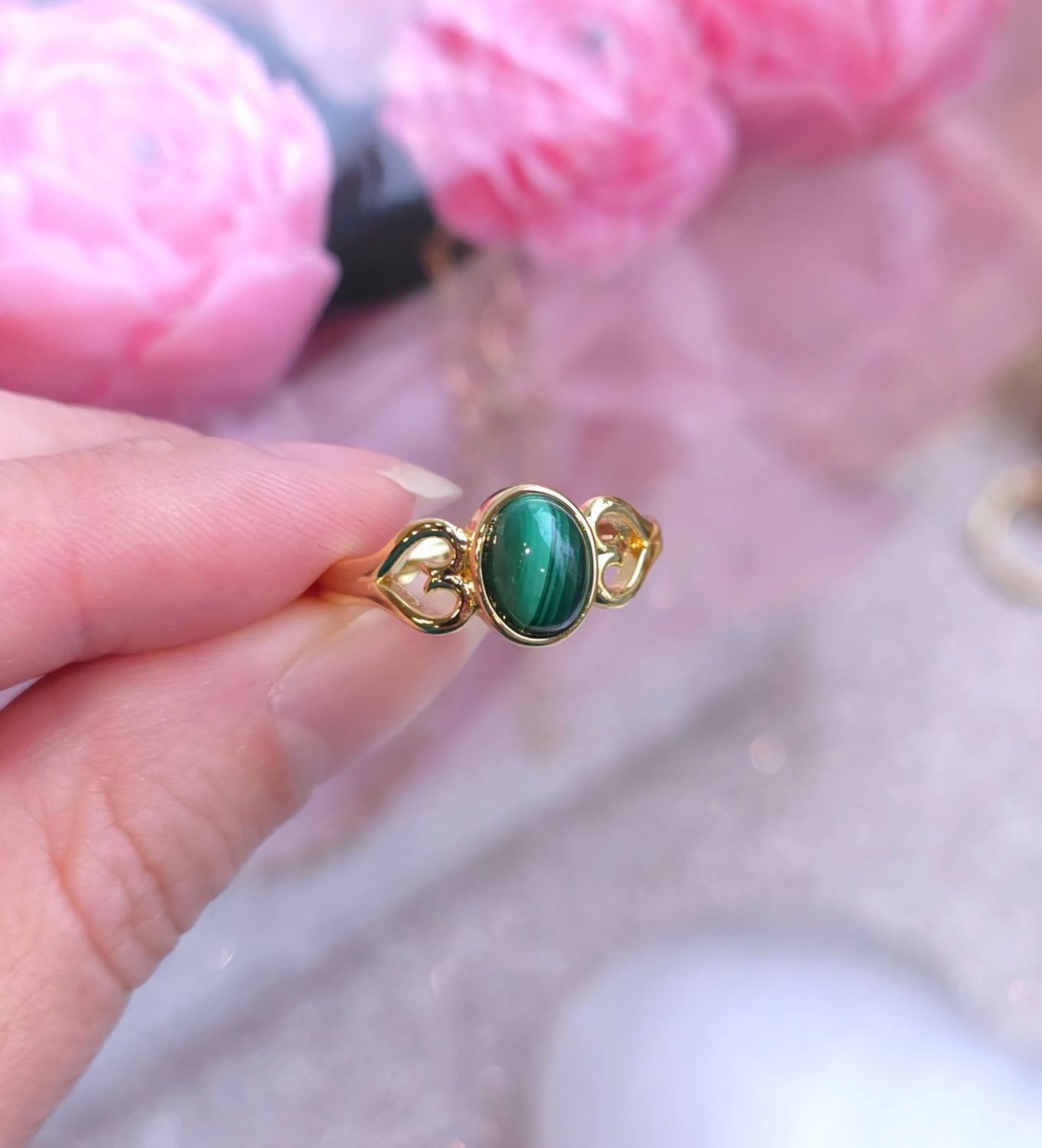 Bague Malachite n°2 - Laiton Rhodié Doré