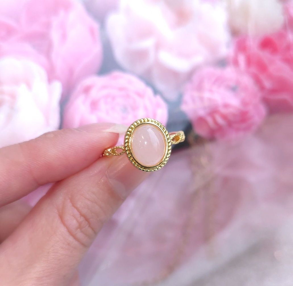 Bague Quartz Rose - Laiton Rhodié Doré